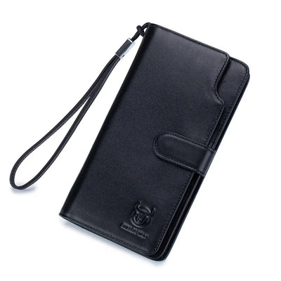 LinkMejor Men's Genuine Leather Wallet RFID Function Can Place 6.5'' Mobile Handbag High Quality Multi Card Long Wallet