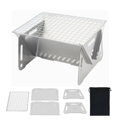 IPRee Outdoor Stainless Steel Portable Folding Card Stove Outdoor Charcoal BBQ Grill for Camping, Lightweight Fire Pit for Cooking