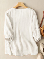 LinkMejor Women Daily Casual 3/4 Length Sleeve Blouses Solod Color Shirts