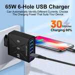 65W 6-Port USB Charger 3.1A USB-A*5 QC3.0 Fast Charging Wall Charger Adapter EU Plug US Plug for iPhone 12 13 14 14 Pro for Huawei Mate50 for Samsung Galaxy S23 for Oppo Reno9 for Redmi K60
