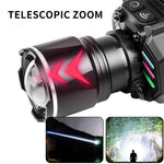 IPRee Dual Light Source Zoomable LED Headlight with Sensing Control Function Long-Range LED Headlamp Outdoor Long Endurance Strong Head Light Searchlight