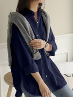 Women Daily Casual Cotton Irregular Hem Commute Loose Shirts