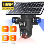 6MP 3-Lens Ultra HD Solar Powered WIFI Security Camera 360° Pan Tilt Full Color Night Vision Motion Tracking Two Way Audio App Controlled Surveillance System