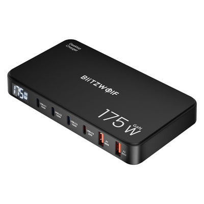 [GaN Tech] LinkMejor® BW-S30 175W 6-Port USB PD Charger 4USB-C+2USB-A QC PD Digital Display Fast Charging Desktop Charging Station for iPhone 16 16 Pro 15 14 13 Pro Max for MacBook Pro for Airpods for Apple Watch