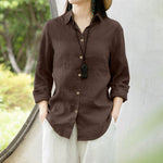 LinkMejor Women Comfortable Solid Color Blouse Fashion Long Sleeve O-Neck Shirt Casual Loose Basic Tops