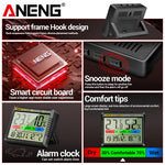 LinkMejor AP01 Hygrometer Clock Calendar Snooze Mode LCD Display Temperature Range -10~50°C Humidity Range 10~99% Hourly Reminder Battery Operated for Home Office