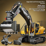 LinkMejor Z6833YG RTR 2.4G 14CH Alloy RC Car Excavator 3-in-1 Bucket/Claw/Drill Construction Truck LED Light Sound 680°Rotating Engineering Vehicles Toys Models Collection Gift For Boys