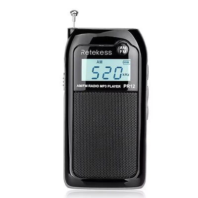 LinkMejor PR12 Portable Radio FM AM Mini Pocket USB Radio MP3 Portable Receiver Backlit LCD Display Digital Power Bank Support TF Card for Elderly