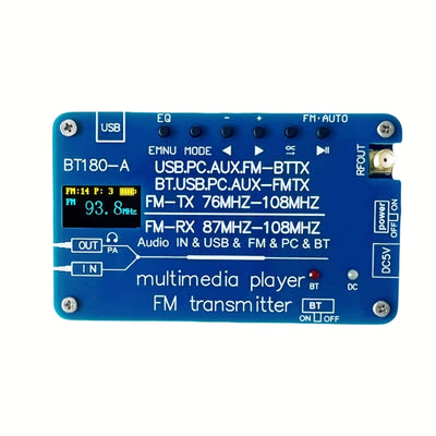 BT180 bluetooth 5.3 Transmitter Receiver FM Radio USB Audio Decoder PC Soundcard EQ Modes AUX Input 2800mAh Battery Long Playtime High Quality Audio Streaming