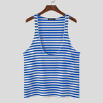 LinkMejor Mens Striped U-Neck Sleeveless Casual Vest Simple Gym Sports Tank Top