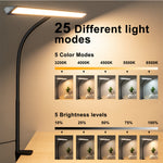 LinkMejor Desk Lamp with Clamp 25 Lighting Modes Eye-Caring USB Powered Flexible Gooseneck Adjustable Color and Brightness Timer Function Energy Efficient for Office Home Reading Study