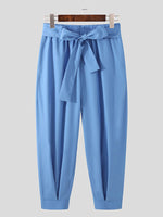 INCERUN Men Pants Fashion Solid Color Bow Knot Trousers Men Streetwear Elastic Waist Harem Pants
