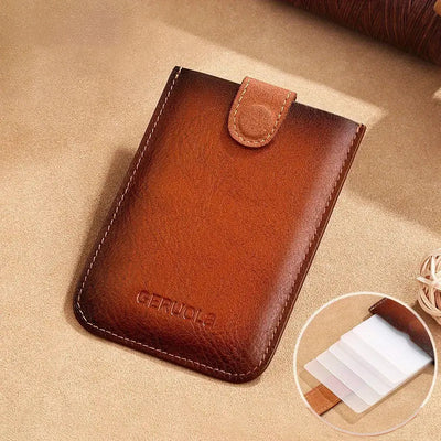 Ekphero Men's Card Holder Genuine Leather Portable Credit Card Case Storage Magnetic Suction Card Holder Simple Thin Bank Card Anti-magnetic Bus Card Slot Mini Bag