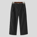 INCERUN Men Wide-leg Solid Color Casual Pants with Pockets Cropped Design Zipper Botton Trousers Plus Size