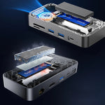 LinkMejor DPM2P9 10-in-1 M.2 SSD Enclosure Docking Station with Cooling Fan PD100W / 10Gbps Type-C*2 / 5Gbps USB3.0*2 / 10Gbps USB3.2 Gen2 / 4K@60Hz HD / 1000M RJ45 / SD&TF3.0 Multi-ports USB-C Hub Splitter Adapter