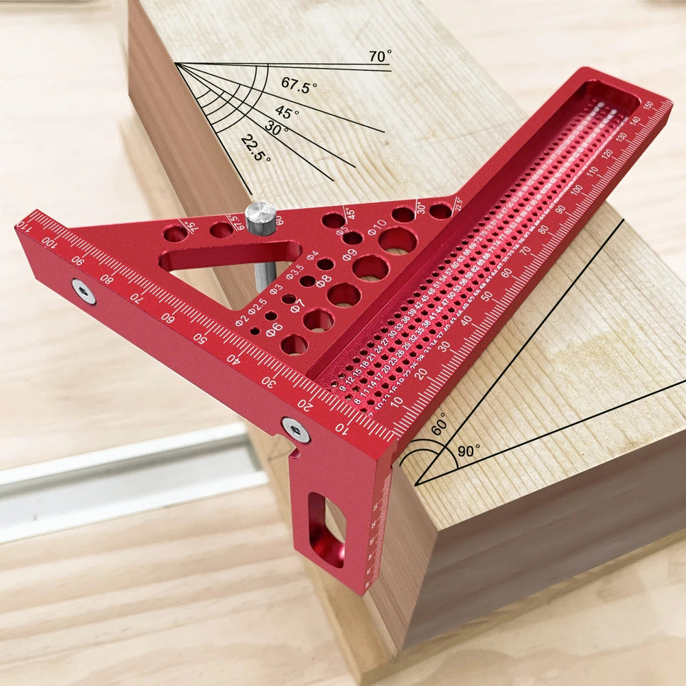 LinkMejor 3D Multi-Angle Measuring Ruler Square Ruler Hole Drawing Ruler Metric Scale Carpenter Woodworking Layout Tool
