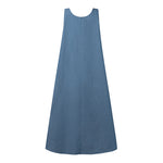 LinkMejor Women Fashion Denim Overalls Dress Summer Sleeveless Casual Loose Sundress Solid Color Maxi Dress With Pockets