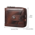 LinkMejor Genuine Leather Bifold Men Zipper Wallet RFID Blocking Mutil Card Holder Coin Purse Small Cash Clip