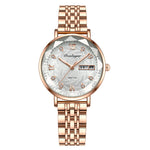 LinkMejor Women Luxury Rhinestone Quartz Watch Waterproof Luminous Wristwatch Calendar Analog Stainless Steel Wrist Watch Elegant Ladies Watches
