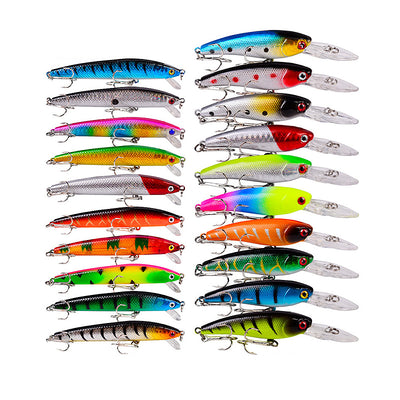 LinkMejor 20pcs Set 3D Eyes Bass Shape Fishing Crankbait Kit Hard Lures Freshwater Saltwater Japan Sea Fishing Lures