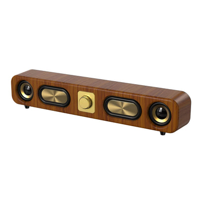 Vintage Wooden Speaker Wired bluetooth Soundbar with Four Units Surround Sound 2400mAh Battery Support U Disk TF Card AUX Playback FM Radio Desktop Subwoofer Speaker