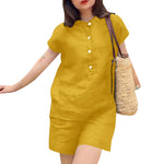 LinkMejor Womens Casual 2pcs Sets Short Sleeve Top Blouse Elastic Waist Pants Loose Suits