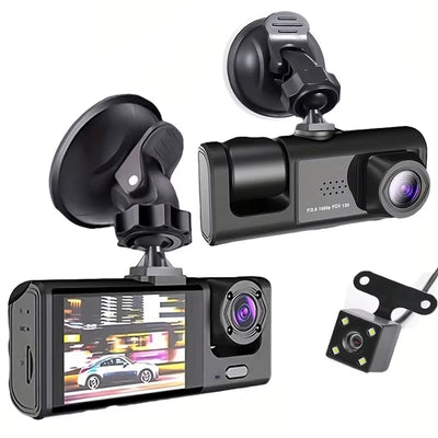 3 Lens 1080P Infrared Night Vision Dual Dash Cam Backup Camera Wide Angle Recording Looping