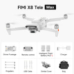 [EU Direct] FIMI X8 TELE MAX Beyond Vision Roklink 5.0 20KM FPV With Dual Camera 4K 60fps 30X ZOOM 3-axis Mechanical Gimbal AI Super Night Video 47mins Flight Time GPS RC Drone Quadcopter RTF