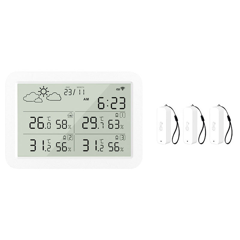 WS06 Tuya WiFi Weather Station Smart Hygrometer Thermometer Indoor Outdoor Temperature Humidity Monitor Remote APP Control 1 Main 3 Sensors