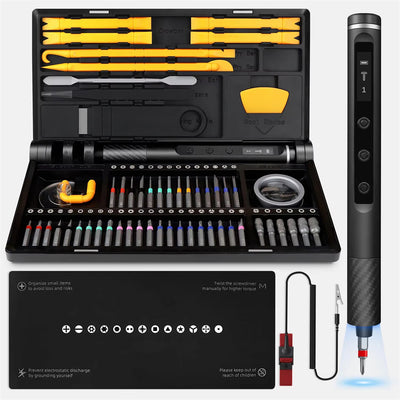 71-in-1 Electric Screwdriver Set Cordless Magnetic Bits 180rpm Type-C Rechargeable LED Display Multi Gear Torque PC Phone Repair Kit Carbon Fiber Material