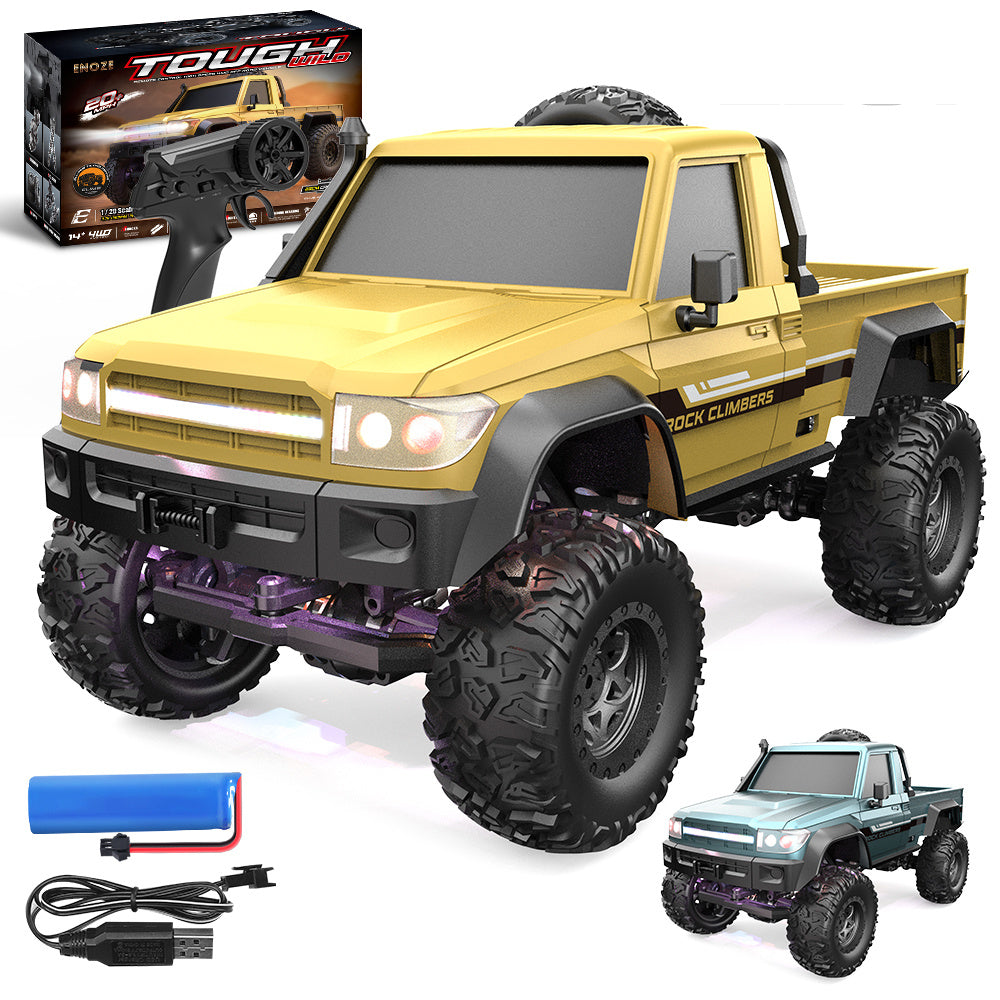 LinkMejor E201 E202 RTR 1/20 2.4G 4WD RC Car Rock Crawler Off-Road Climbing Truck LED Light Full Proportional Control Straight Bridge Aluminum Axles Central Differential Vehicles Models Toys