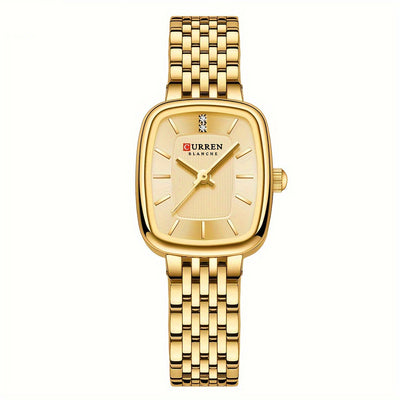 LinkMejor Fashion Rhinestone Deco Stainless Steel Strap Square Quartz Watch Waterproof Casual Business Women's Wristwatch