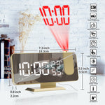 LinkMejor 7.4" LED Digital Projection Alarm Clock With FM Radio / Rotating Projector / Mirror Surface / Temperature Display / Humidity Display / Snooze / External USB Charger