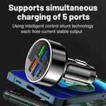 100W 6-Port USB PD Car Charger Adapter 4USB-A+2USB-C PD QC3.0 Support FCP VOOC Fast Charging with Blue LED Display for iPhone 16 15 14 13 Pro for Huawei Nova Flip for Samsung Galaxy Z Flip6 for Xiaomi Civi 4 Pro