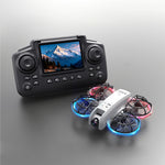 LinkMejor K100 MAX MINI WiFi FPV with LCD Screen Controller HD Dual Camera Optical Flow Hover Dazzling Lights Circle Protection Kids Gifts 2.4G 4CH 6-Axis Remote Control RC Toys Drone Quadcopter RTF