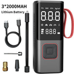 80W Portable Electric Air Pump Power Bank 2000mAh x 3 Cordless Car Air Pump For Car Tires Bicycles with LED Emergency Light
