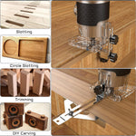Electric Trimmer Wood Router 800W 30000RPM with 15 Tungsten Carbide Router Bits High Precision Transparent Base for Woodworking Grooving Trimming Carving