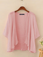 ZANZEA Plus Size Womens Cardigans Solid Color Cape Summer Beach Sunscreen Linen Cardigan