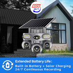 V380 6MP Triple Lens Solar Security Camera Outdoor PTZ 3-Way View Night Vision Motion Two Way Audio IP66 Weatherproof Battery Operated Home Surveillance System