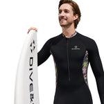 LinkMejor Men Full Body Dive Skins Wetsuit UPF50+ Sun Protection Quick-drying One-piece Long Sleeve Diving Top Pant Front Zip High Elastic Thin Snorkeling Clothes for Surfing Swimming