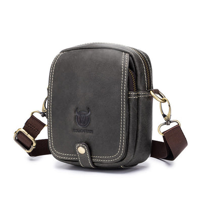 LinkMejor Casual Sports Mini Genuine Leather Crossbody Bag Men Casual Functional Cowhide Pack Outdoor Hiking Shoulder Bag