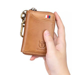 LinkMejor Genuine Leather Mens Waist-Mounted Wallet Card & Id Holders Multi-function Key Chain Holders Mini Key Bag Coin Purse Wallet Two-In-One with Gift Box