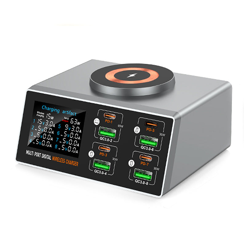 Bakeey WLX-X9S 140W 8-Port USB PD Charger 4USB-A+4USB-C PD QC3.0 Fast Wireless Charging Desktop Charging Station Support Digital Display EU Plug US Plug for iPhone 16 16 Pro 15 14 13 Pro Max for Xiaomi 15 Ultra for Samsung Galaxy S25 Ultra