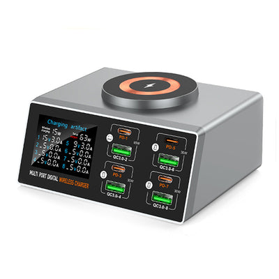 Bakeey WLX-X9S 140W 8-Port USB PD Charger 4USB-A+4USB-C PD QC3.0 Fast Wireless Charging Desktop Charging Station Support Digital Display EU Plug US Plug for iPhone 16 16 Pro 15 14 13 Pro Max for Xiaomi 15 Ultra for Samsung Galaxy S25 Ultra