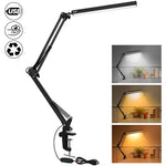 10W LED Desk Lamp with Clamp Adjustable Swing Arm Dimmable 10 Brightness Levels 3 Color Modes Eye-Care Lighting for Home Office