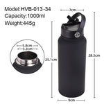 IPRee 1000ml Thermos Cup LID With Straw And Handle Sealed Leak Proof Portable Handle Outdoor Sports Water Bottle