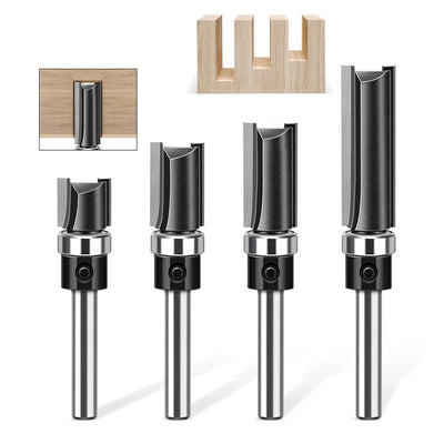 LinkMejor 4pcs 6mm 1/4 Inch Shank Straight Router Bit with Bottom Bearing 12.7mm Cutting Diameter Trimming Cutter Line Cutter Trimming Machine Milling Cutter Woodworking Tool