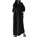 LinkMejor Women Maxi Dresses Solid Color Seven-quarter Length Lantern Sleeves Long Dresses Plus Size Women Dresses