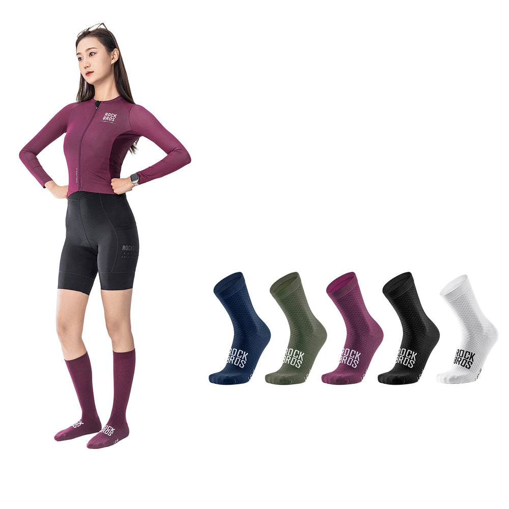 LinkMejor ROAD TO SKY Breathable Sport Professional Cycling Socks High Elastic Comfy Shock Absorbing Middle Tube Bike Socks
