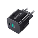 BK317 PD25W 2-Port USB PD Charger USB-A+USB-C PD QC3.0 Fast Charging Wall Charger Adapter EU Plug for iPhone 15 14 13 Pro for Samsung Galaxy Z Flip6 for Huawei Nova Flip for Honor Magic V3